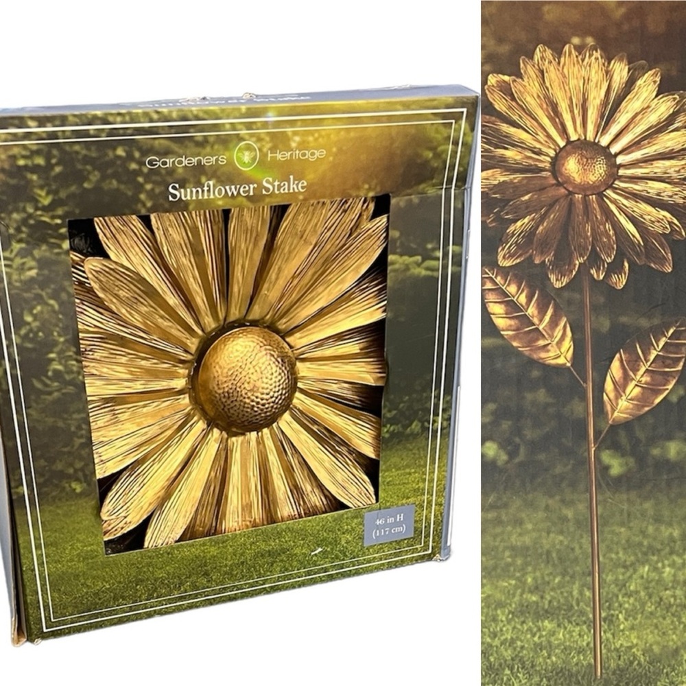 NEW 3D Bronze Sunflower Garden Stake by Gardeners Heritage 13.4" x 46"
